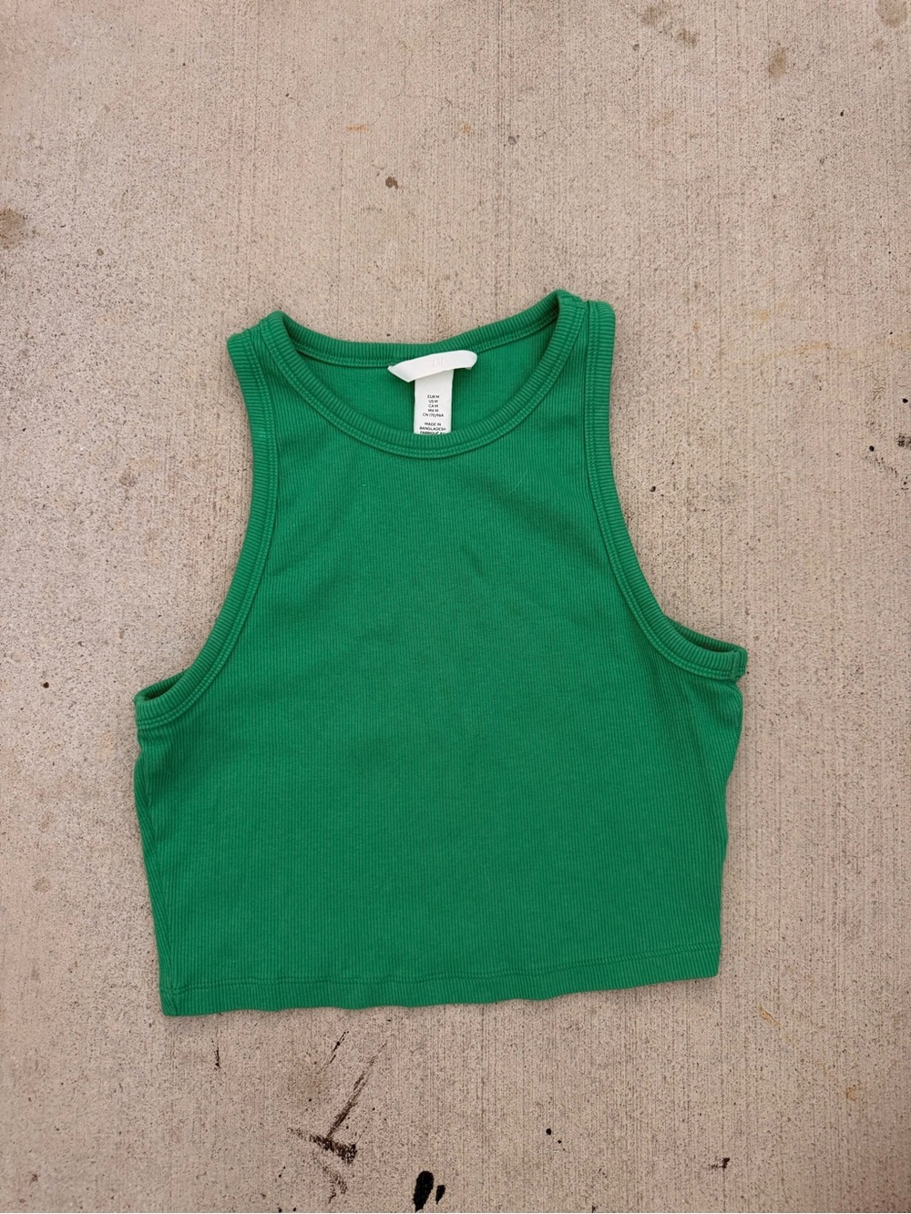 Green Ribbed Cropped Tank Top